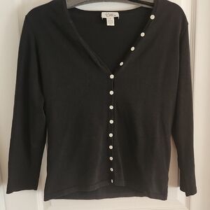 Black Cardigan with Pearl Buttons